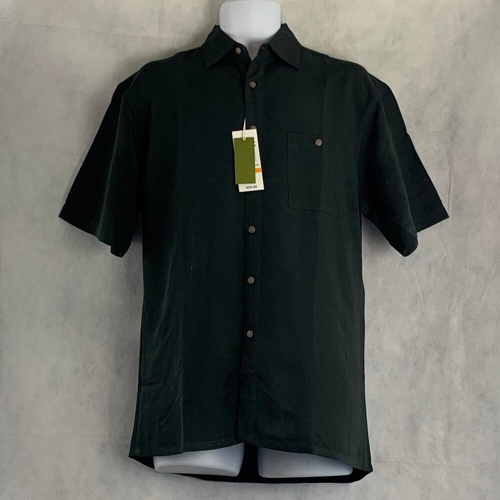 Campia Moda Men's Short Sleeve Soft Microfiber Button-Down Shirt, Black, Small